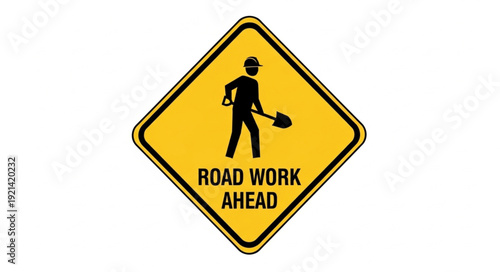 Yellow Road Work Ahead Sign.
