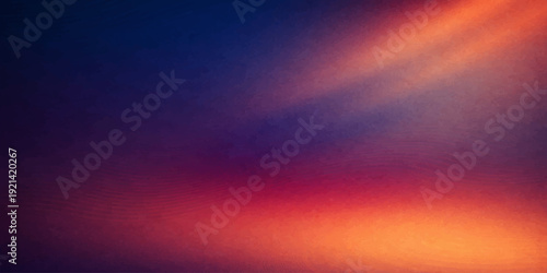 Abstract colorful background with rays of light blending a purple sunset sky and orange clouds into a dark blue gradient texture for a celestial space wallpaper design