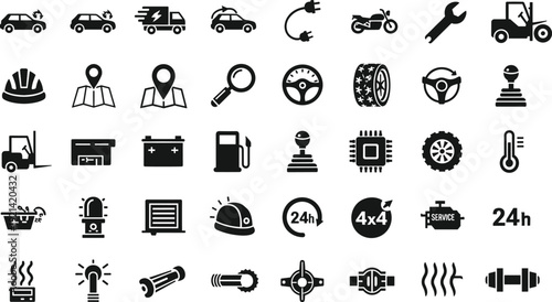 Black and white of various automotive and industrial symbols