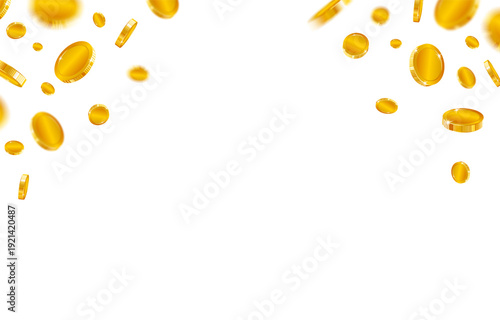 Falling gold coins transparent background. old coins fall from the sky. Cash explosion and flying coin vector illustration