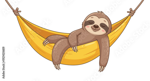 Cute Sloth Relaxing in a Yellow Hammock, Enjoying a Peaceful Nap