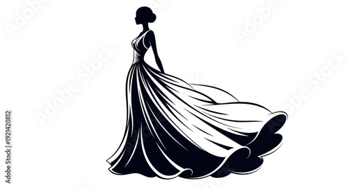 Elegant Silhouette of a Woman in a Flowing Gown, Stylized Vector Illustration