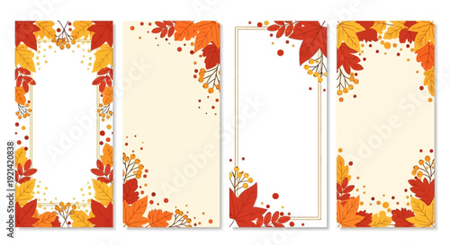 Set of Autumn Leaf Banners and Frames with Berries for Social Media Stories
