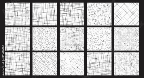 Collection of Fifteen Abstract Seamless Patterns with Fine Textured Lines and Grids