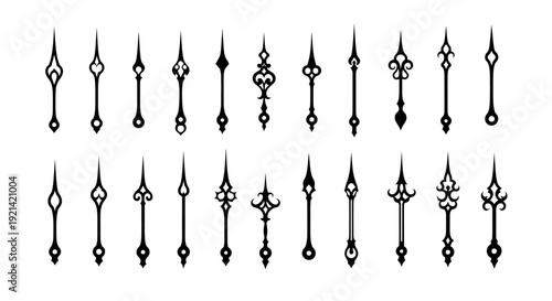 Collection of Decorative Ornate Clock Hands for Timekeeping and Design Elements