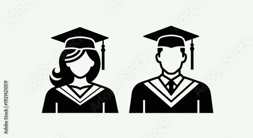 Graduation Icons: Diverse Students in Caps and Gowns Celebrating Academic Achievement