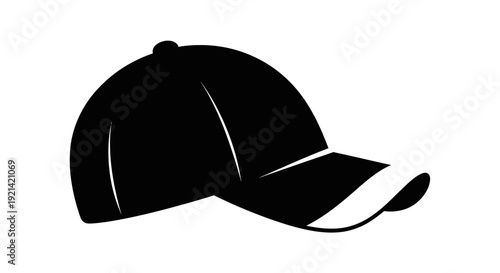Clean Black and White Vector Illustration of a Baseball Cap on a White Background