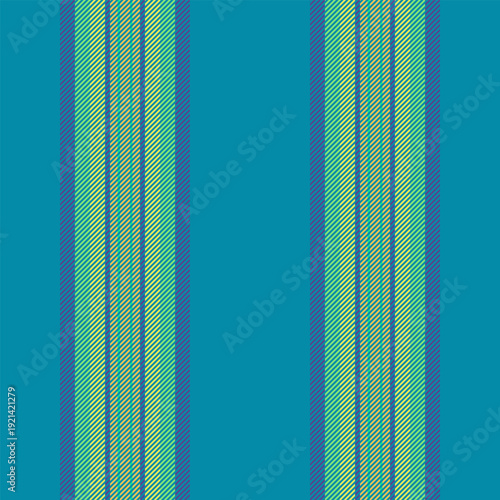 Heritage fabric stripe pattern, customized vertical lines textile. Canvas background seamless texture vector in cyan and indigo colors.