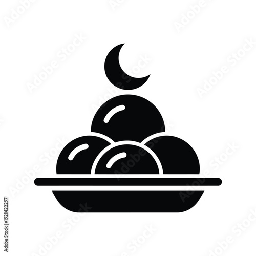 Japanese dango dessert silhouette vector with moon icon, traditional sweet food illustration