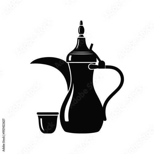 Arabic coffee pot and cup vector silhouette isolated on white background for Ramadan design