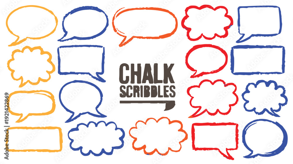 Fototapeta premium Chalk Speech Bubbles A Collection of Hand-Drawn Communication Icons