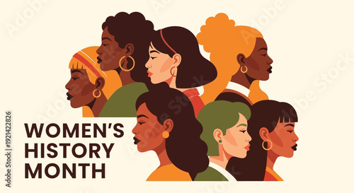 Diverse group of women celebrating Women's History Month, vector illustration
