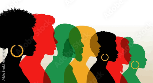 Diverse People Silhouettes in Pan-African Colors, Representing Unity and Culture