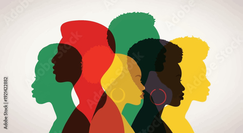 Diverse Group of People in Profile, Abstract Silhouettes with Vibrant Colors
