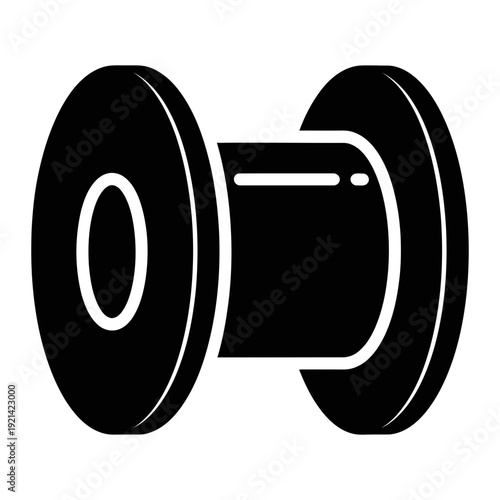 A black and white icon of a spool of tape