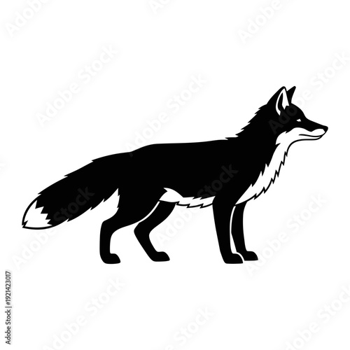 A black and white drawing of a fox