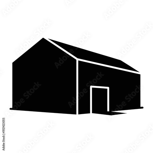 A simple black barn with a white outline