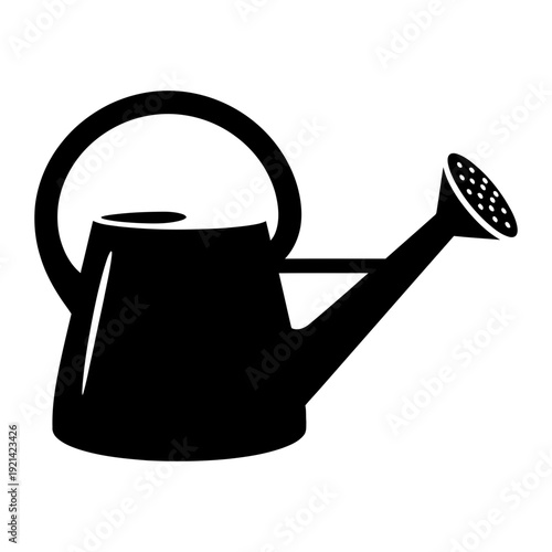 A black silhouette of a watering can on a white background
