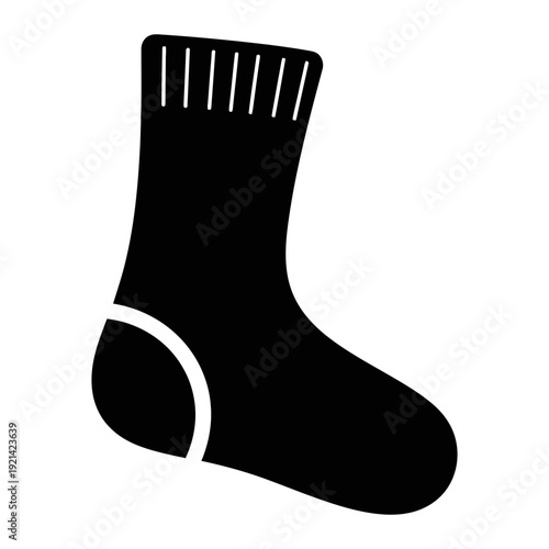 A black sock with a white stripe on the heel
