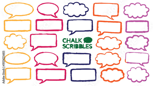 Colorful hand-drawn speech bubble shapes and elements for design