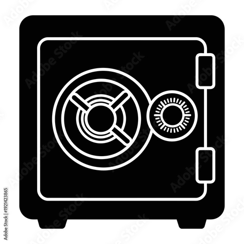 A black and white image of a safe