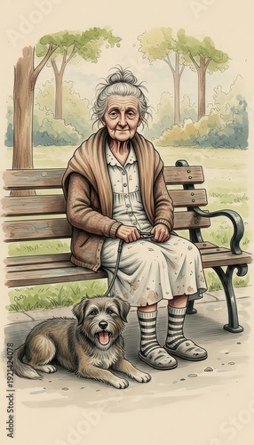 Wallpaper Mural AI una vecchia al parco col suo cane 01 Torontodigital.ca