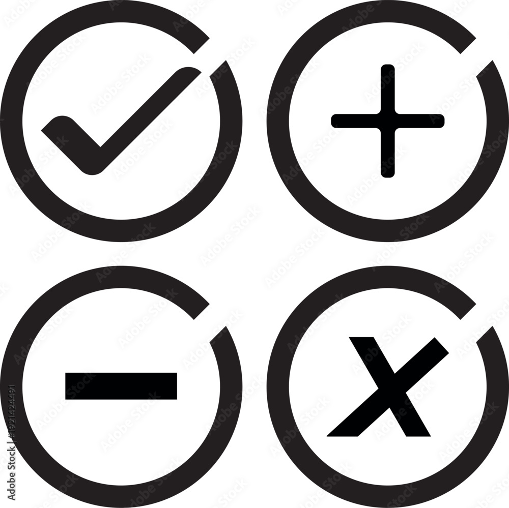 Obraz premium Right, Wrong, Plus and Minus Icon Set