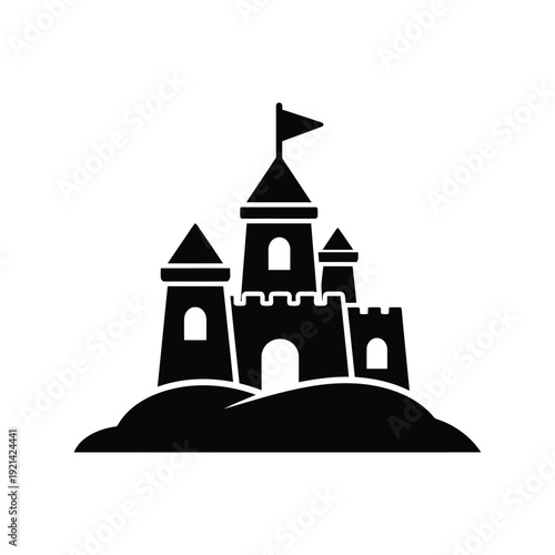 Castle silhouette vector illustration isolated on white, medieval fortress icon design