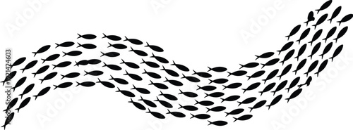 School of fish silhouette forming wave shape, marine life underwater movement, isolated on white background vector illustration