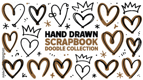 Artistic Hand-Drawn Heart Doodles Collection for Romantic and Creative Designs