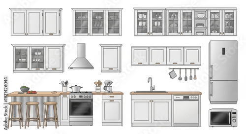 Kitchen Appliances and Furniture Illustration.