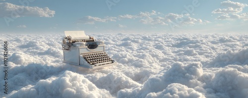 Panel kuchenny z motywem A giant floating typewriter typing clouds into existence