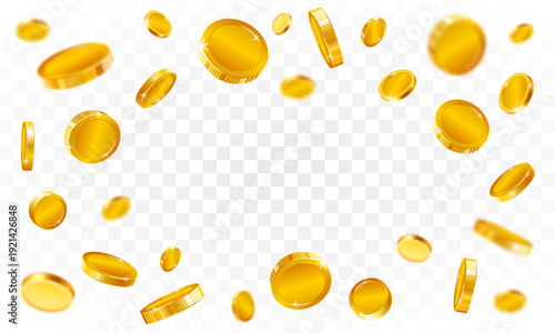 Shiny realistic gold coins explosion. 3d coins burst and explode, Casino golden coin, falling money vector illustration concept