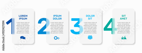 Four-step infographic with icons, titles, and text blocks for business or presentation use. Vector illustration.