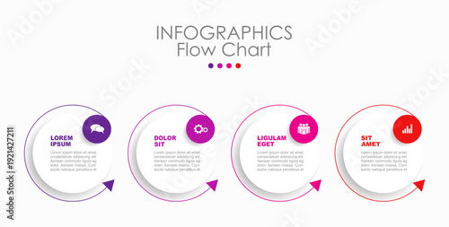 Arrow infographic timeline with segments and icons, for process visualization or business presentations. Vector illustration.