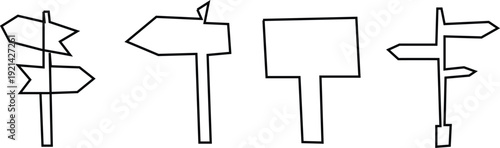 Hand drawn directional signpost set. Minimalist line art icons.