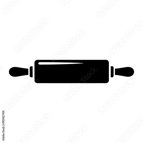 A black rolling pin with two handles on a white background