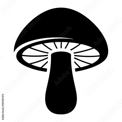 A black and white image of a mushroom