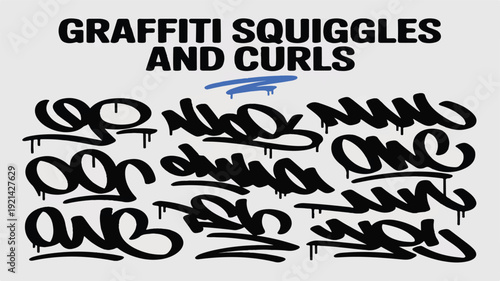 Graffiti squiggles and curls, unique artistic lettering styles