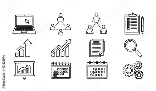 Black Outline Business Icons Set for Corporate Presentation and Infographic Design