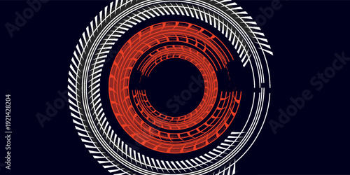 Tire tracks, motorbike wheel or car tread marks, grunge vector. Bicycle or motocross road rally tire tracks, speed motorbike racing rubber track pattern, traction tires in red.