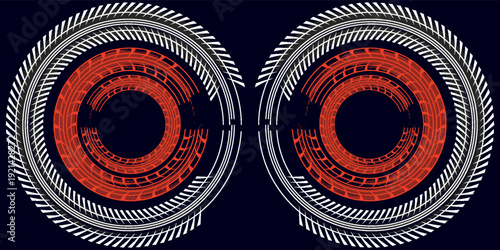 Tire tracks, motorbike wheel or car tread marks, grunge vector. Bicycle or motocross road rally tire tracks, speed motorbike racing rubber track pattern, traction tires in red.