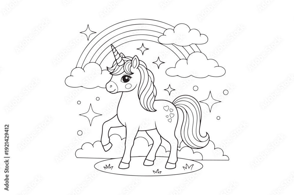 Fototapeta premium Cute Cartoon Unicorn Coloring Page Vector Illustration for Kids