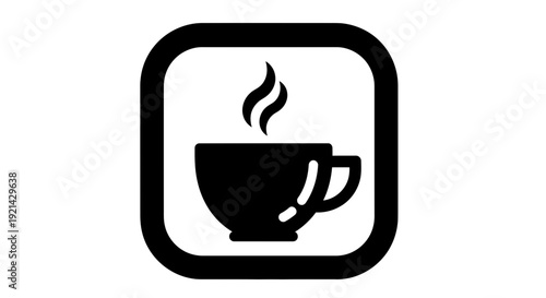 Steaming coffee cup icon in a square frame viewed directly with a simple design