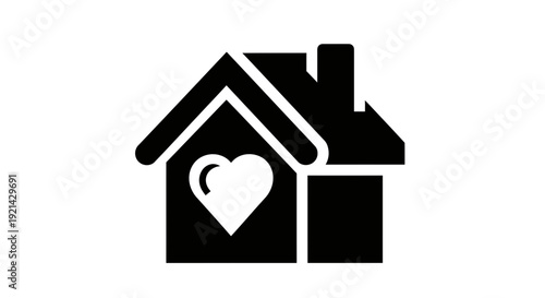 Simple black house icon with heart inside on transparent background Whisk style