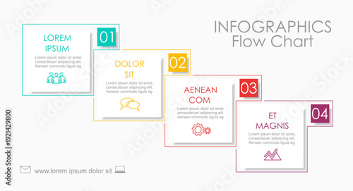 Modern infographic icons, and text blocks for business processes, presentations, or educational content. Vector illustration.