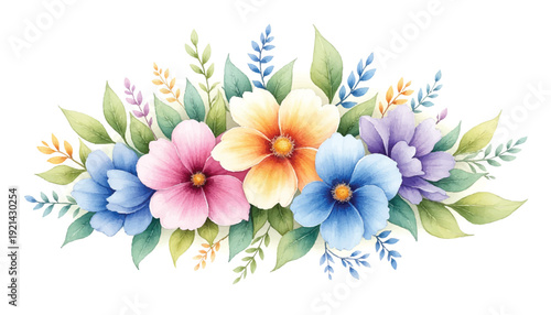 A colorful floral arrangement with leaves.