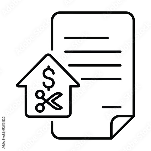 House icon with dollar sign and scissors, representing mortgage reduction, refinancing, or cutting costs.