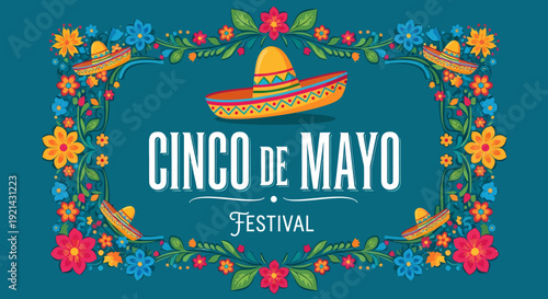 Cinco de Mayo Festival Celebration with Sombrero and Flowers