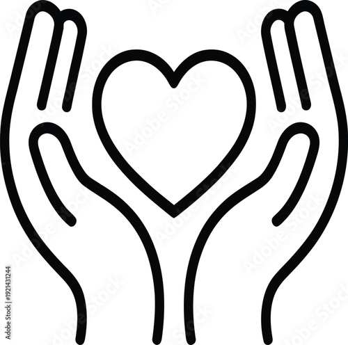 A heart is being held by two hands in a symbol of love and care Vector